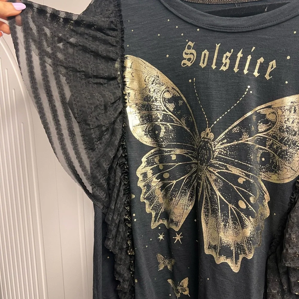 Anthropologie Pilcro Gold Butterfly Graphic Tee - Picture 2 of 3